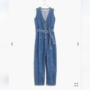 Nwt! Madewell denim sleeveless tie waist jumpsuit in belvoir wash